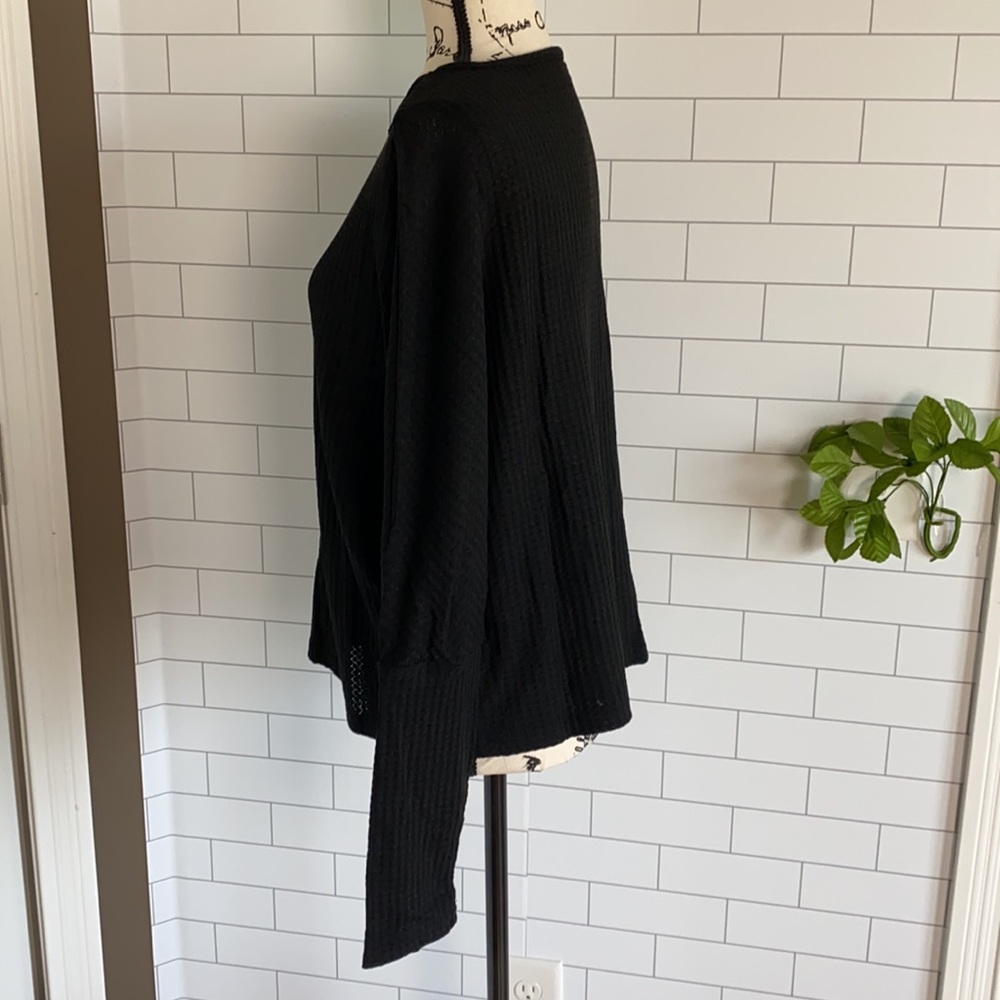 Drop Sleeve Waffle Knit Top Sweater Black - Picture 9 of 9
